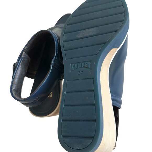 CAMPER Navy Blue Leather Peeptoe Wedges Size 37 - Picture 7 of 7
